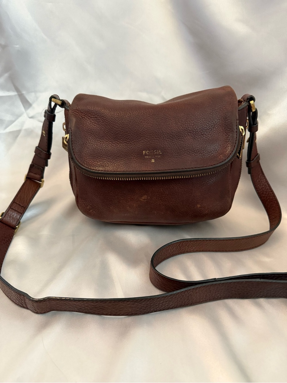 Fossil Dark Brown Pebbled Leather Crossbody Bag